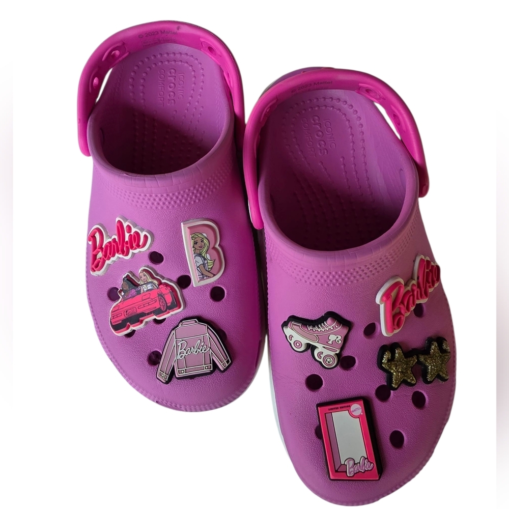 Crocs Kids Pink Clogs with Barbie Charms